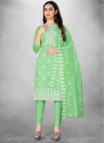 Modal Chanderi Light Green Traditional Wear Embroidery Work Churidar Suit